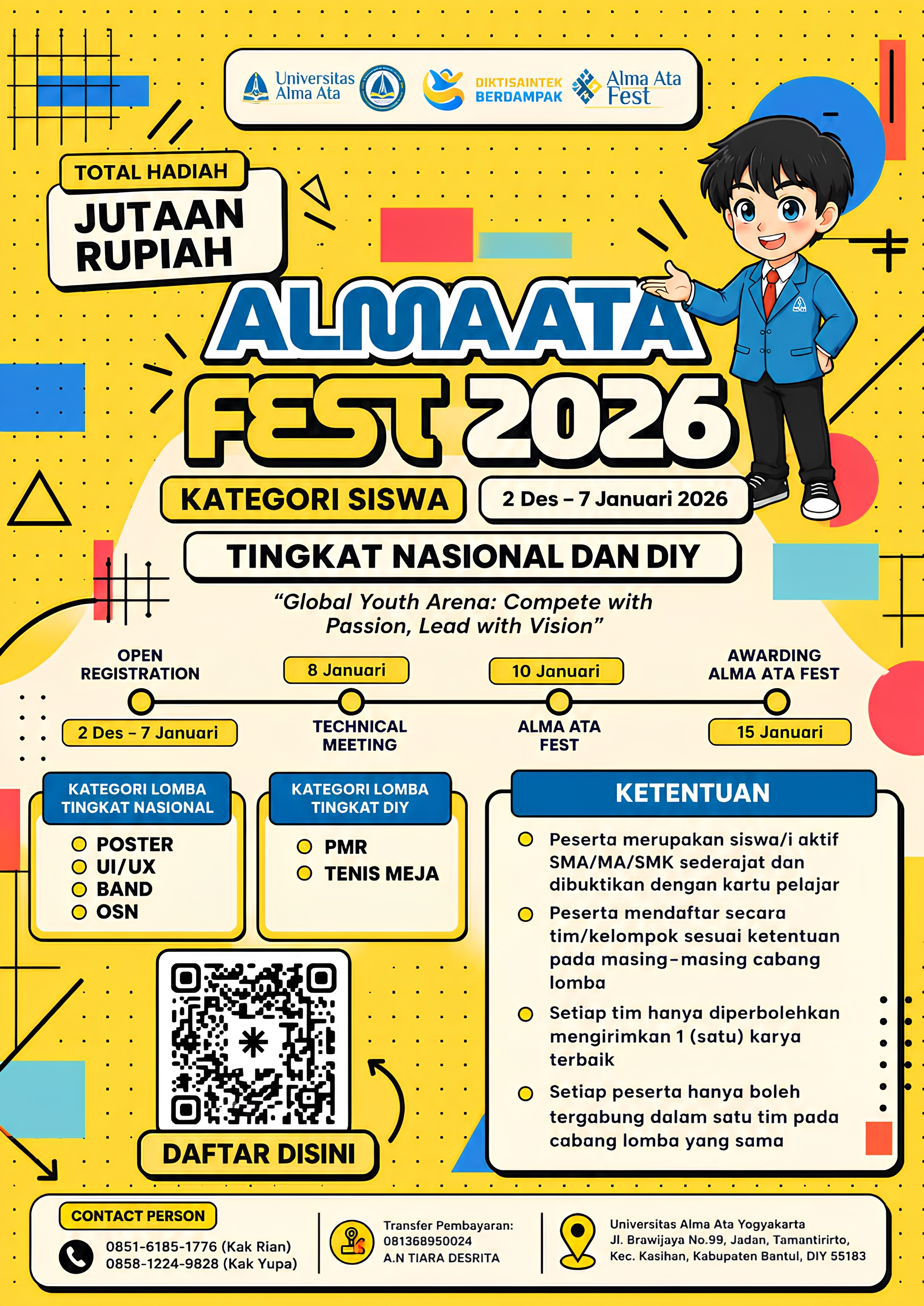 Poster resmi Alma’Ata Fest 2026: kategori siswa, tingkat nasional dan DIY